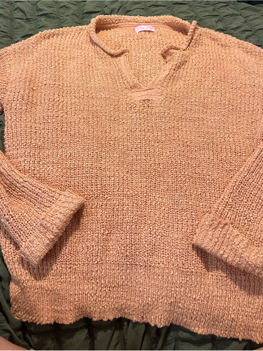 Pink Lily Peach V-Neck Knit Sweater